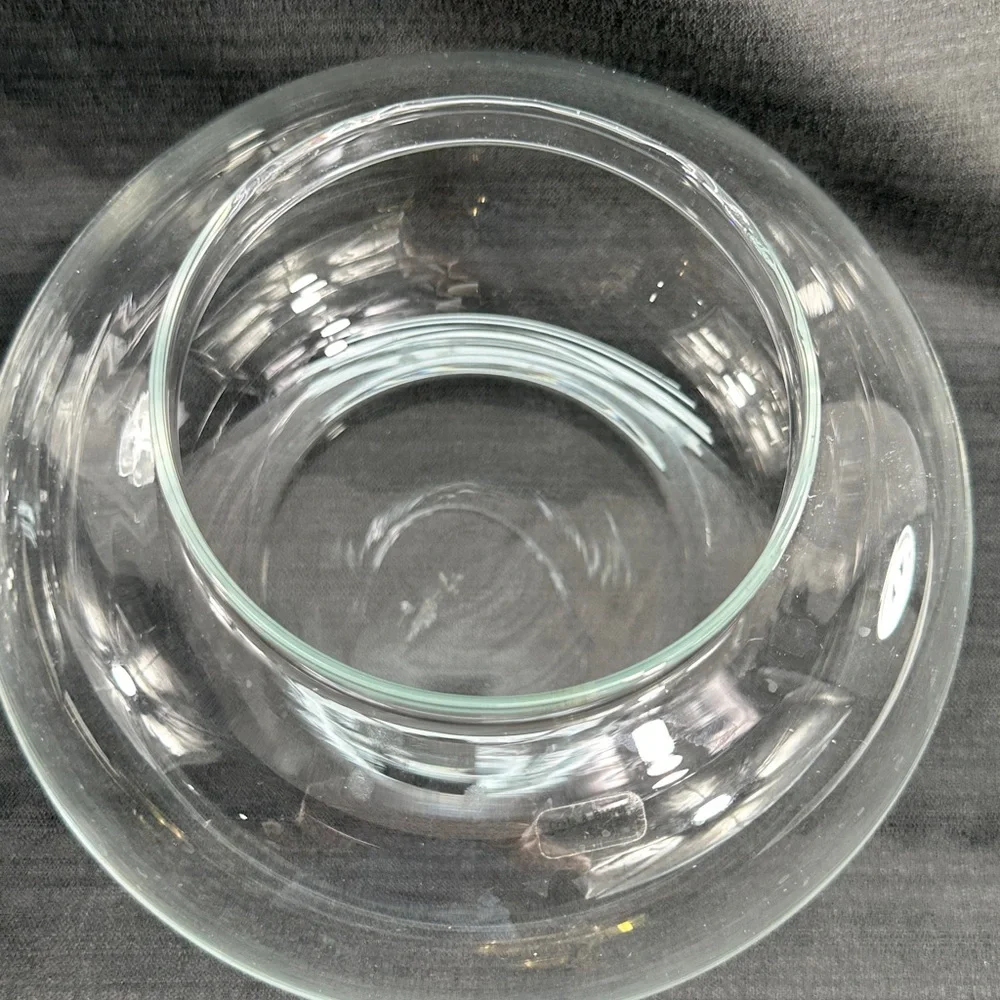 Vtg Crate & Barrel Set 2 Blown Glass Bowls W/Solid Brass Candle Inserts Stickers